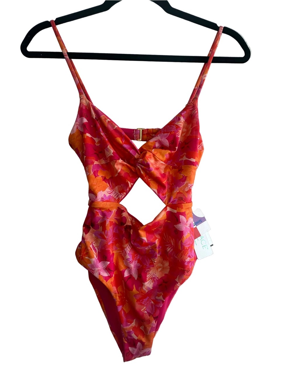 Lspace Floral Cutout One-Piece Swimsuit Pink & Orange Floral NWT